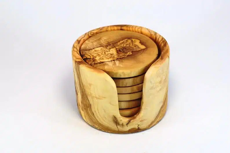 Sous Tasse Et Support Rond En Bois d'Oliviers