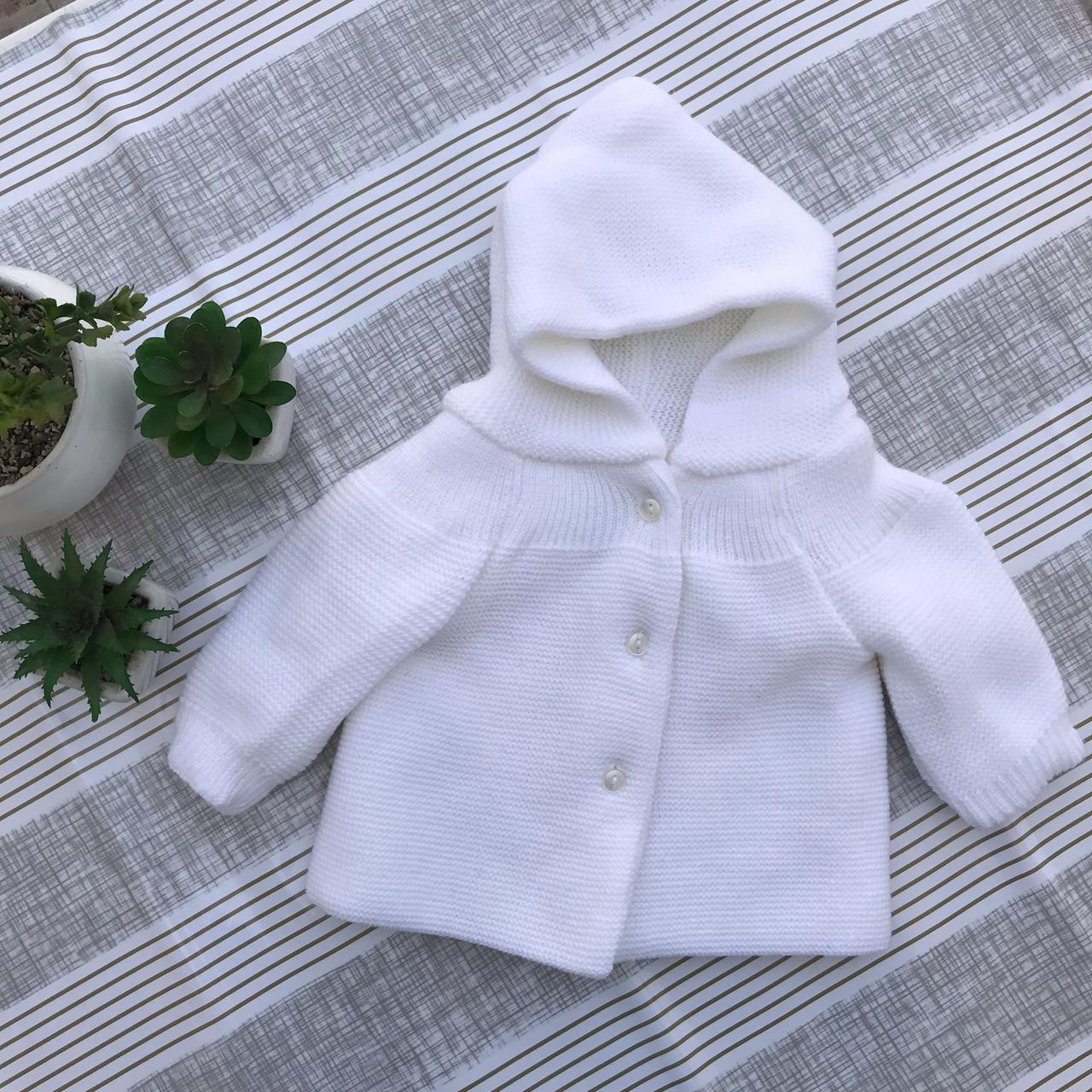 Gilet à capuche en tricot pour nouveau-né, Tricot en laine et coton (0 à 3 mois)