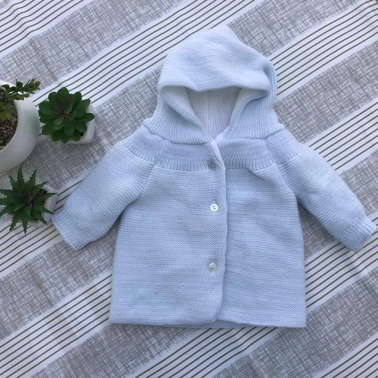 Gilet à capuche en tricot pour nouveau-né, Tricot en laine et coton (0 à 1 mois)