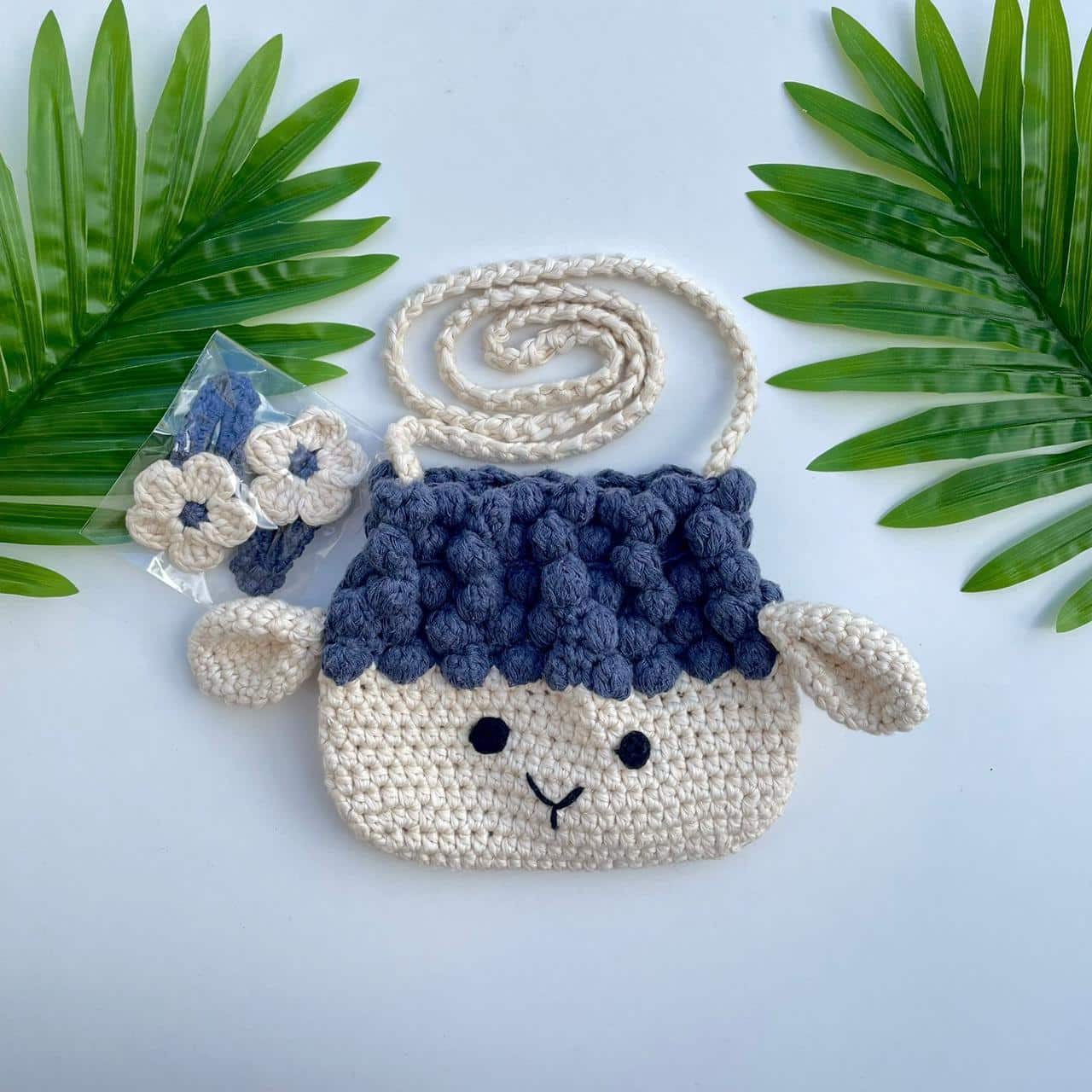 Children's crochet bag - Cotton sheep design (Pink, Black, Fuschia or Grey)