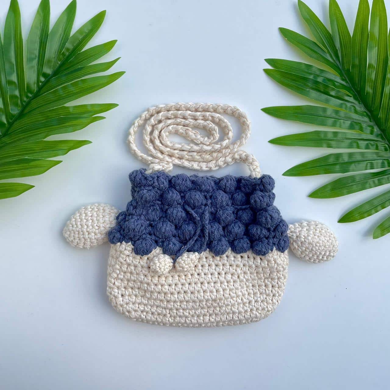 Children's crochet bag - Cotton sheep design (Pink, Black, Fuschia or Grey)