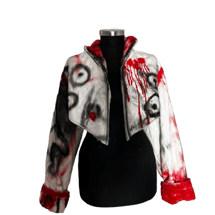 Ensemble veste et jupe serrée avec plumes 3D- Upcyclé