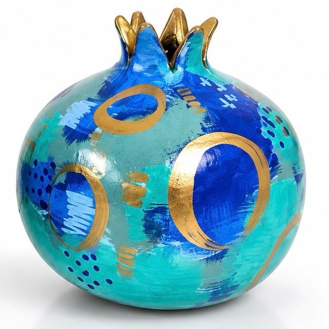 Grenade décorative bleu turquoise et doré élégance assurée H 10 cm