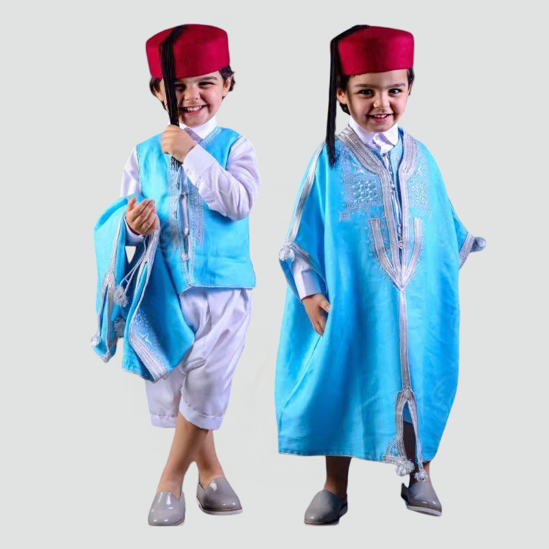 Pack Tenue Traditionnelle Enfant - Jebba Brodée, Chéchia et Balghas