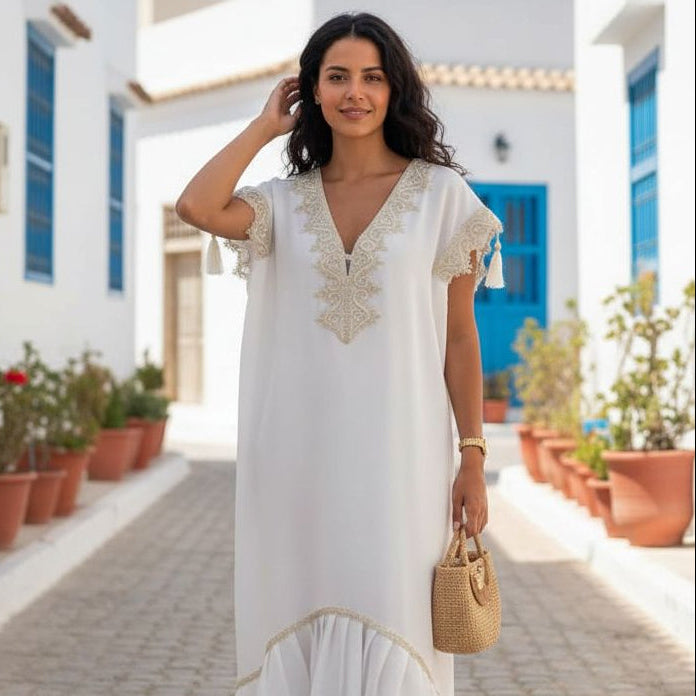 jebba femme élégante blanche avec galon argent en M/L