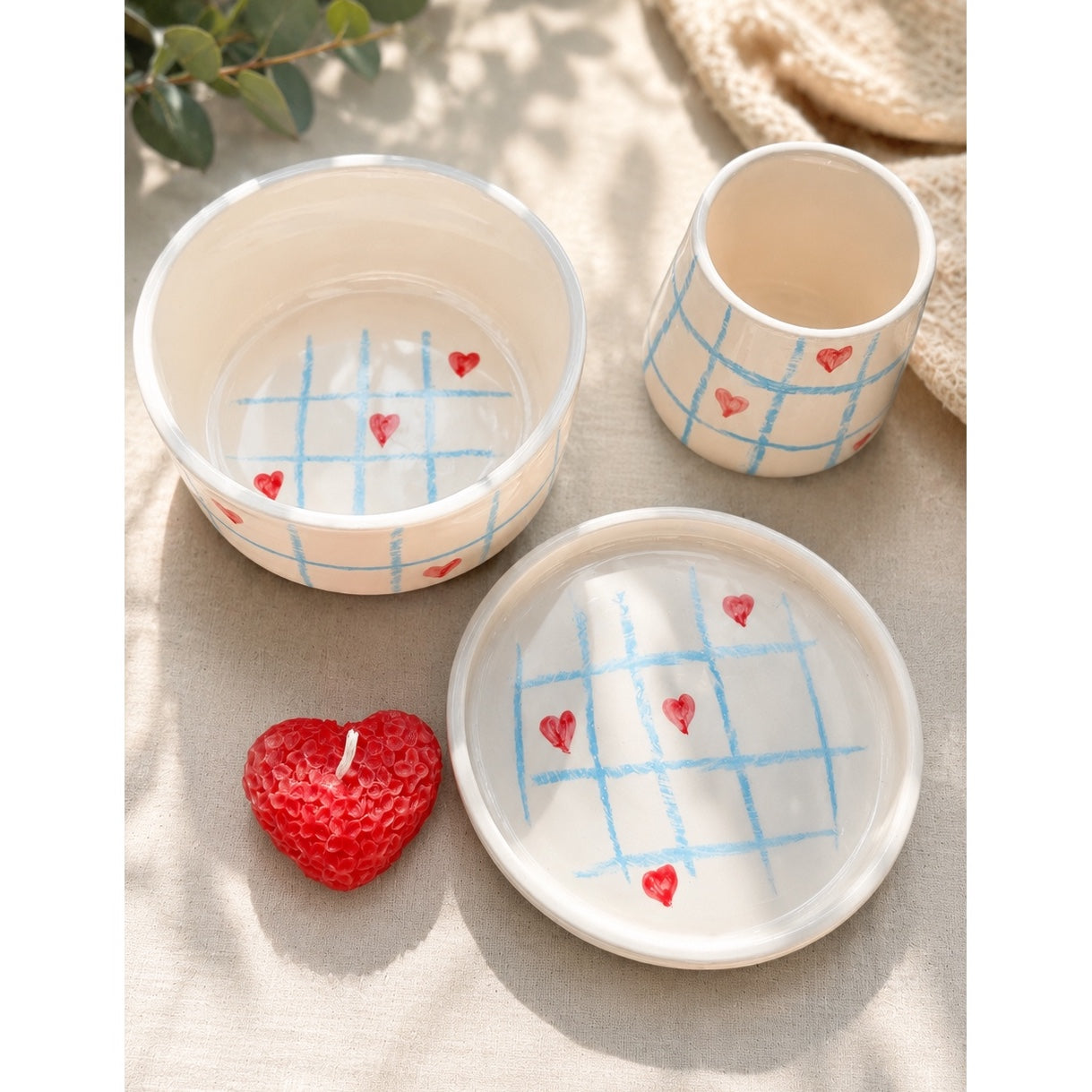 set céramique cœur rouge pour une décoration élégante