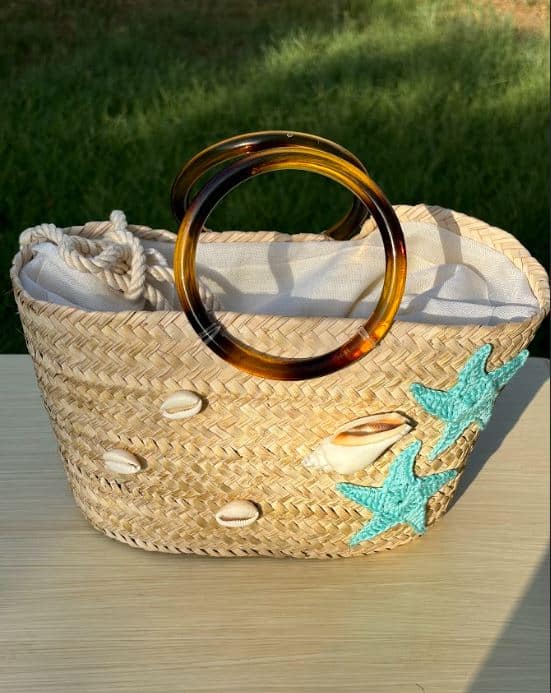 petit couffin paille motif étoile en crochet