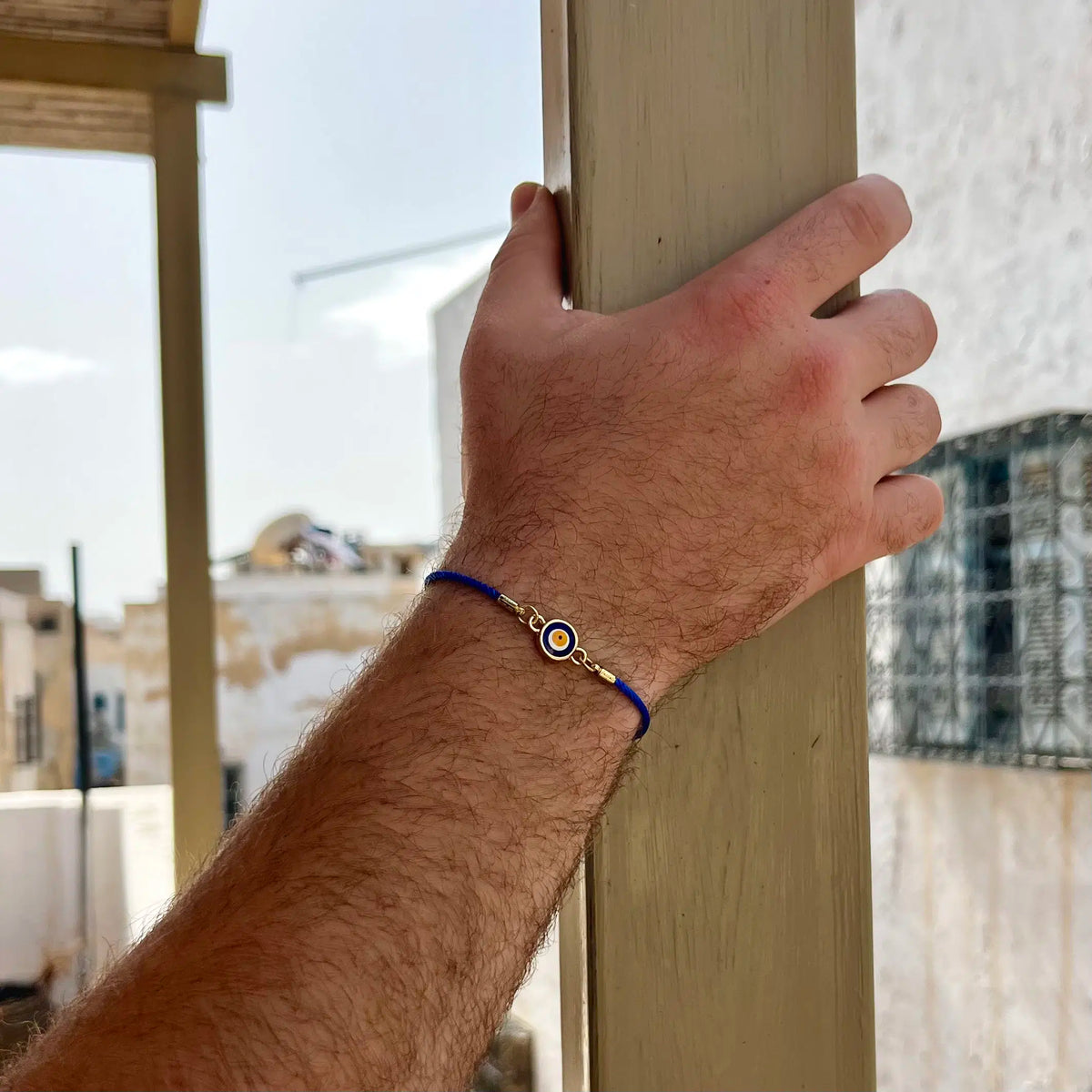 Bracelet artisanal avec motif œil en Cordon Bleu Marine
