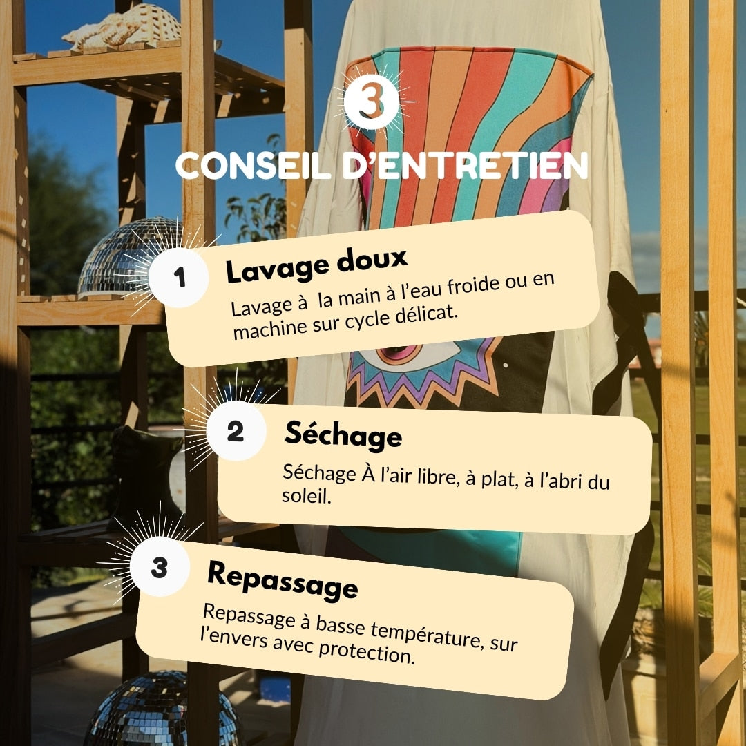 Kimono boho chic blanc et noir avec motifs paysagers - artisanat Tunisien fait main | ILEYCOM