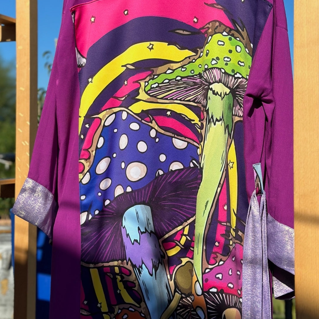 Kimono festif chic violet fait main motif "Champignons" - artisanat Tunisien fait main | ILEYCOM