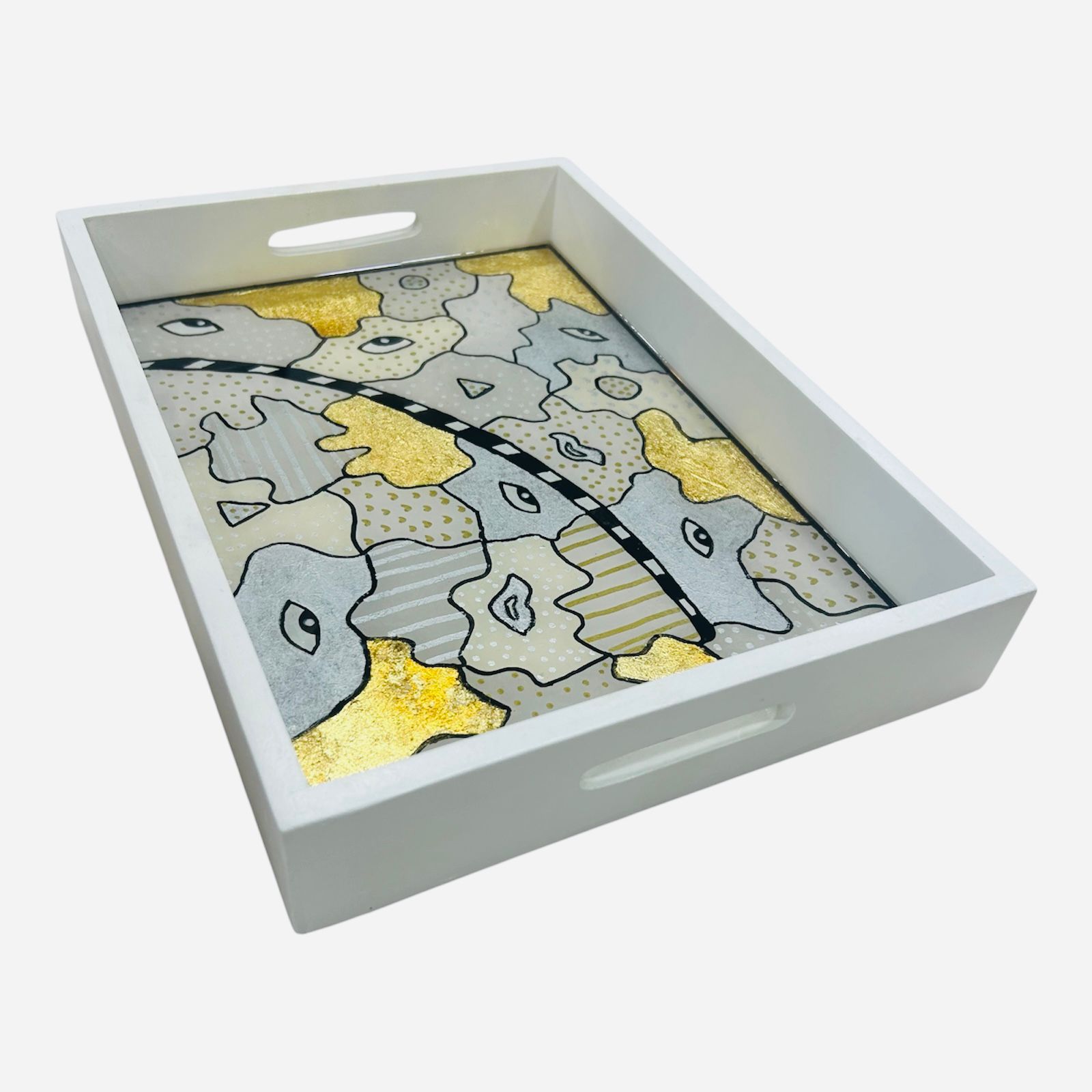 Plateau rectangulaire bois avec fond artistique 25 X 35 cm