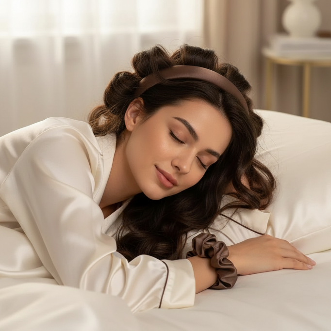 ensemble satin cheveux luxe pour des cheveux éclatants nuit marron