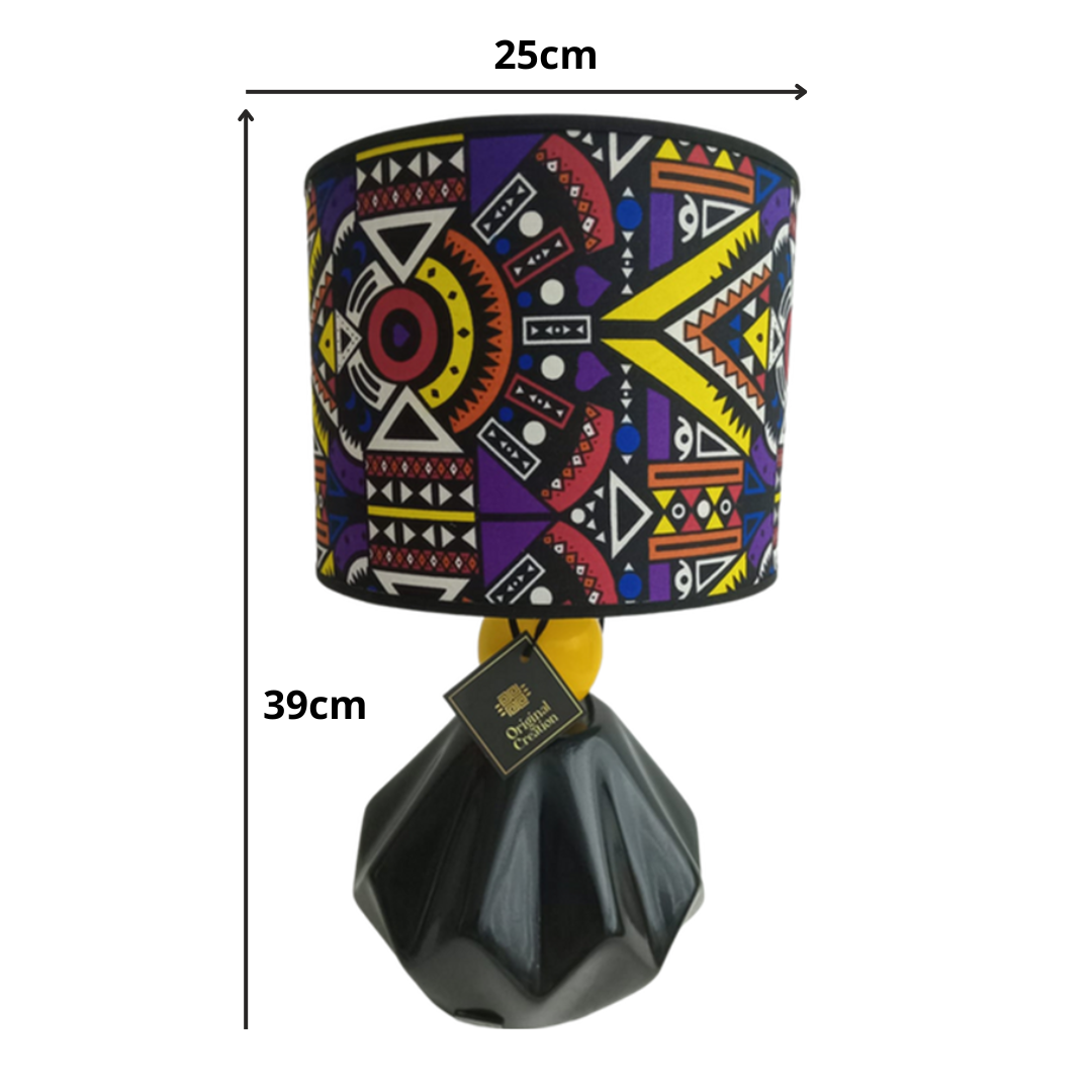 Lampe abat-jour Solara en wax africain & céramique sculptée - artisanat Tunisien fait main | ILEYCOM