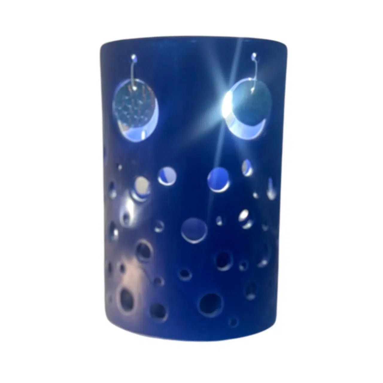 Lampe ajouré en céramique et ses médaillons en cuivre - Diamètre 15 cm, H 20 cm