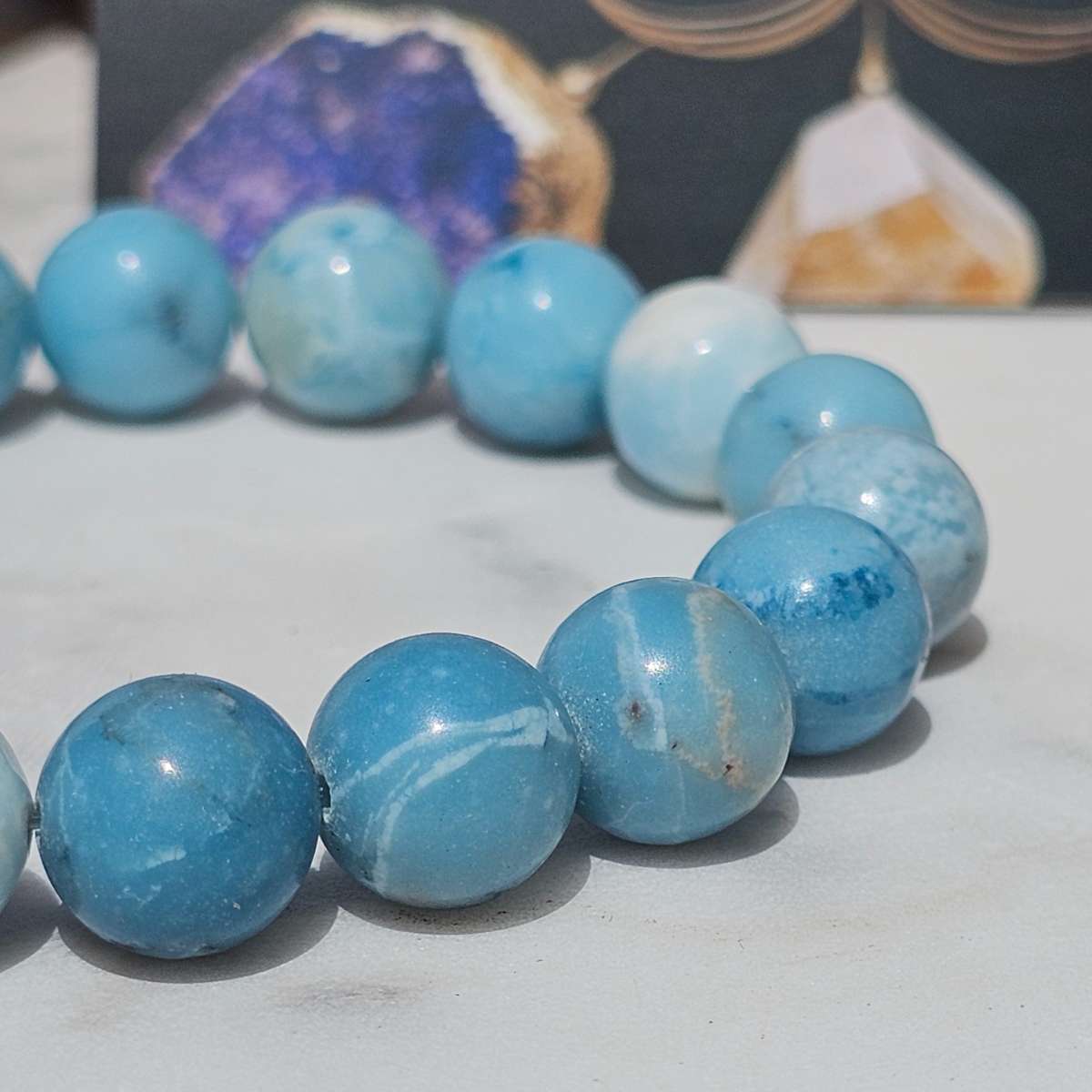 Bracelet larimar bleu naturel élastique pour un look unique