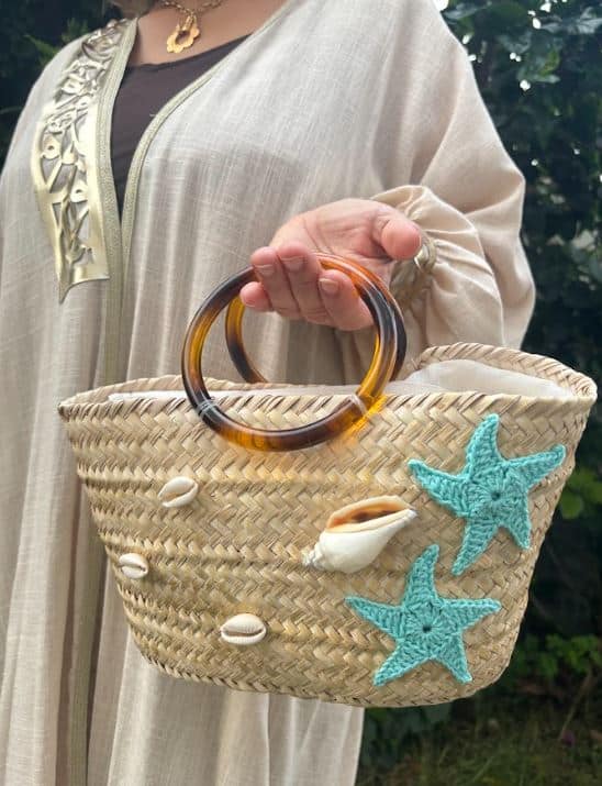 petit couffin paille motif étoile en crochet