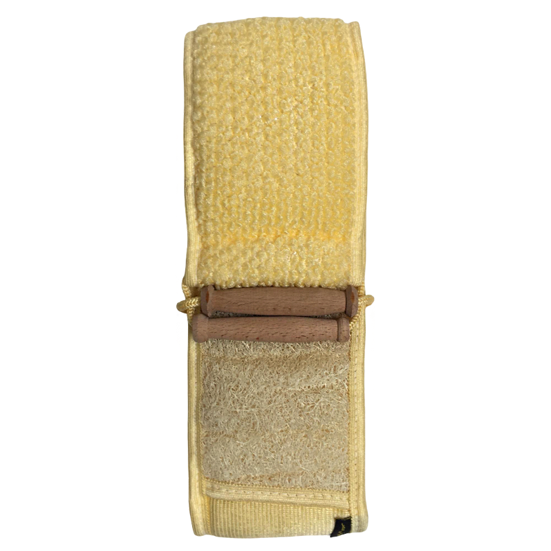 Bande exfoliante pour le dos avec loofah naturelle et poignées en bois
