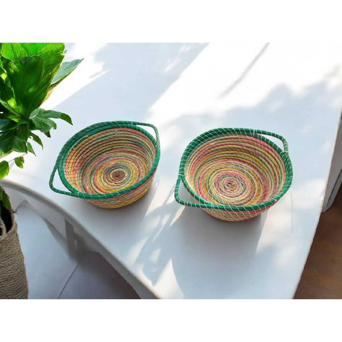 Panier tissé naturel multicolore