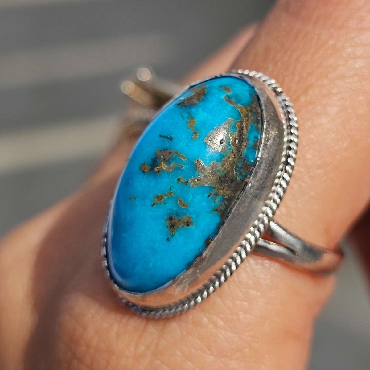Bague turquoise naturelle en argent 925 taille ajustable