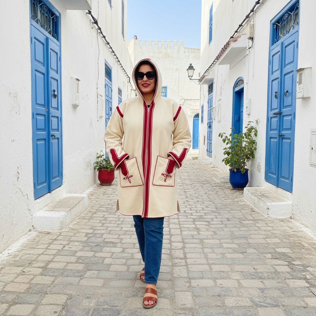 manteau laine beige élégant avec détails bordeaux taille M L