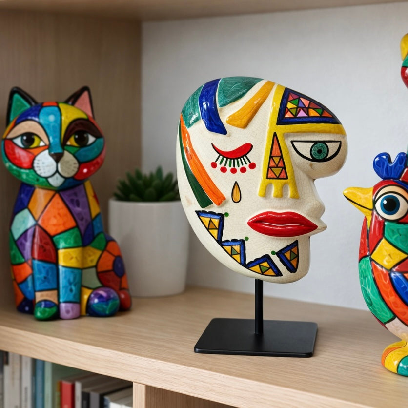 Sculpture Visage Abstrait – Pièce Décorative artistique sur Socle