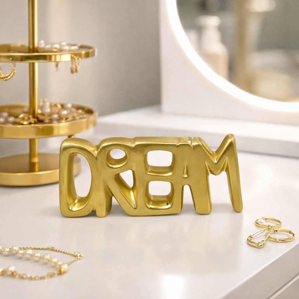 =Mot décoratif en céramique dorée (10 cm)