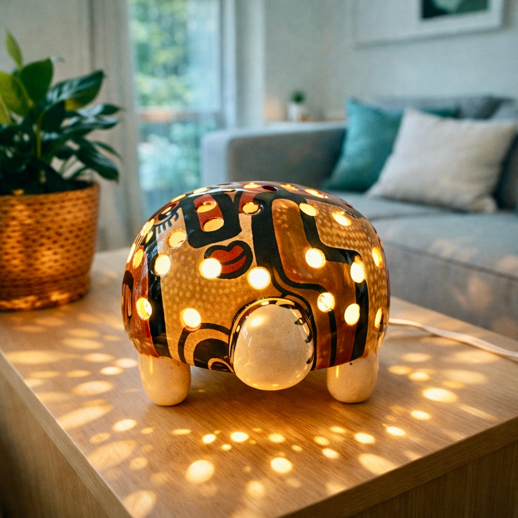 Lampe tortue décorative - Diamètre 20 cm - Pièce unique artistique