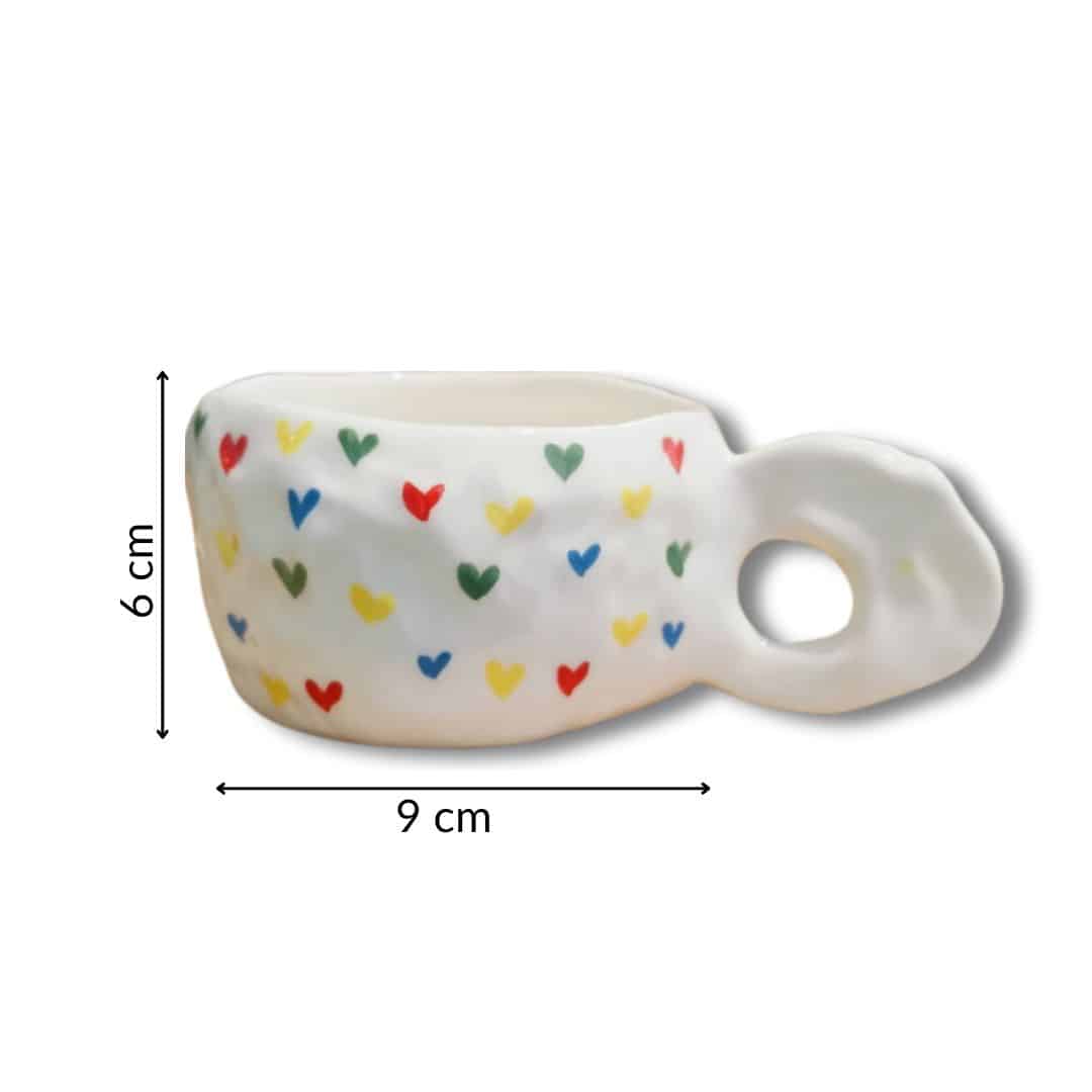 Mug classique en céramique motifs cœurs Arc-en-Ciel – Fait main (9 x 6 cm) - artisanat Tunisien fait main | ILEYCOM