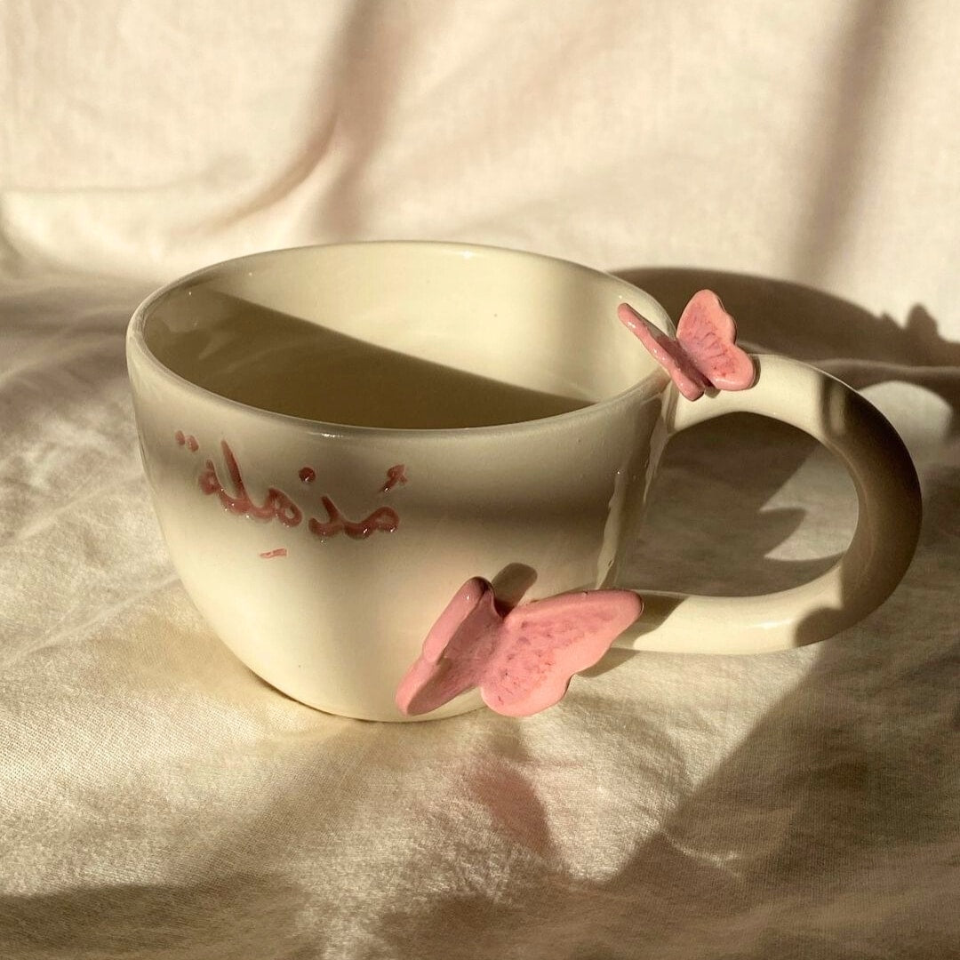 Mug en céramique papillon avec message personalisable - artisanat Tunisien fait main | ILEYCOM