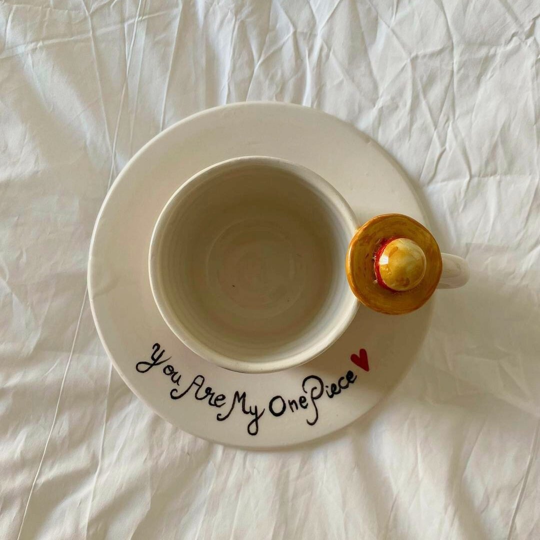 Mug et sous-tasse en céramique "One Piece Luffy" - artisanat Tunisien fait main | ILEYCOM