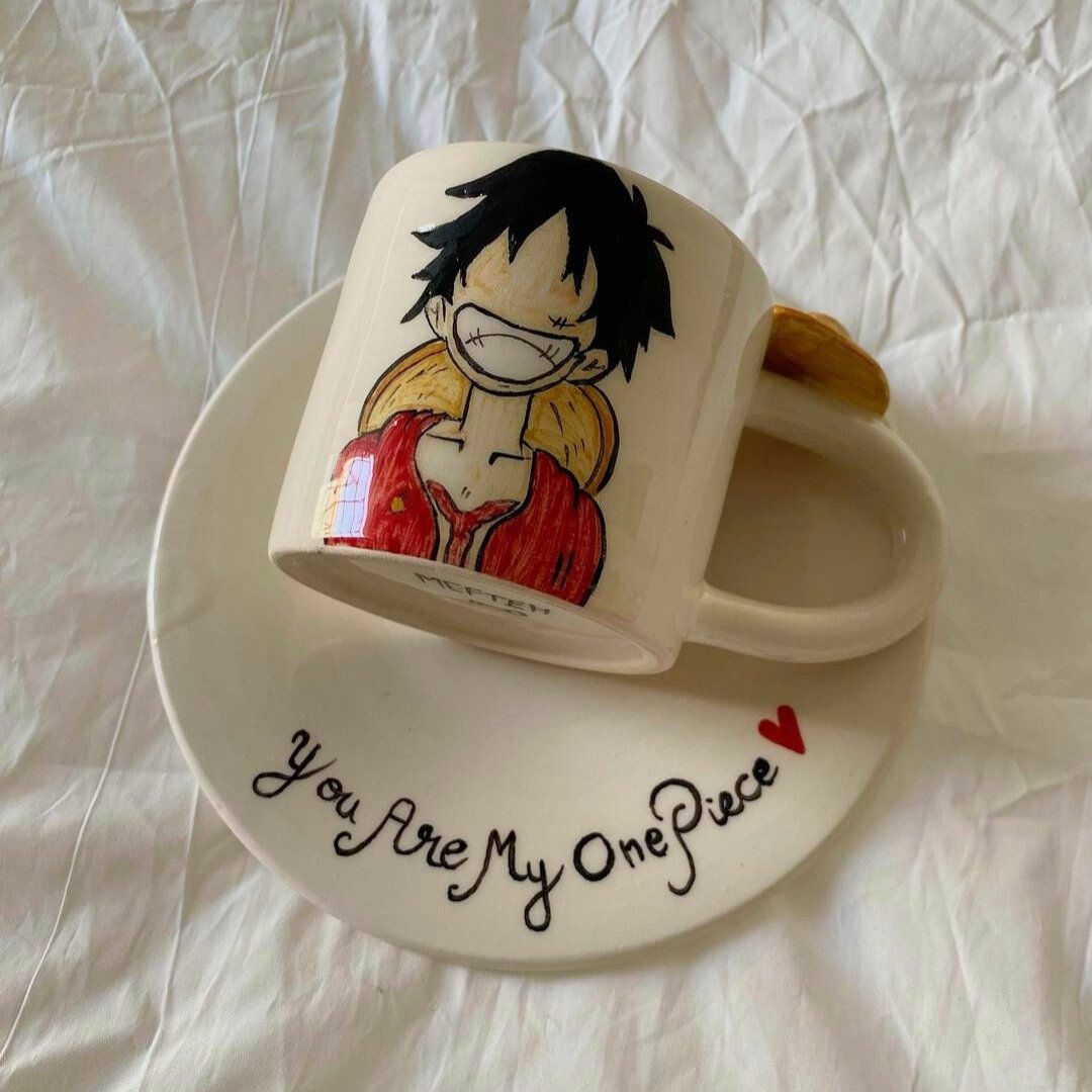 Mug et sous-tasse en céramique "One Piece Luffy" - artisanat Tunisien fait main | ILEYCOM