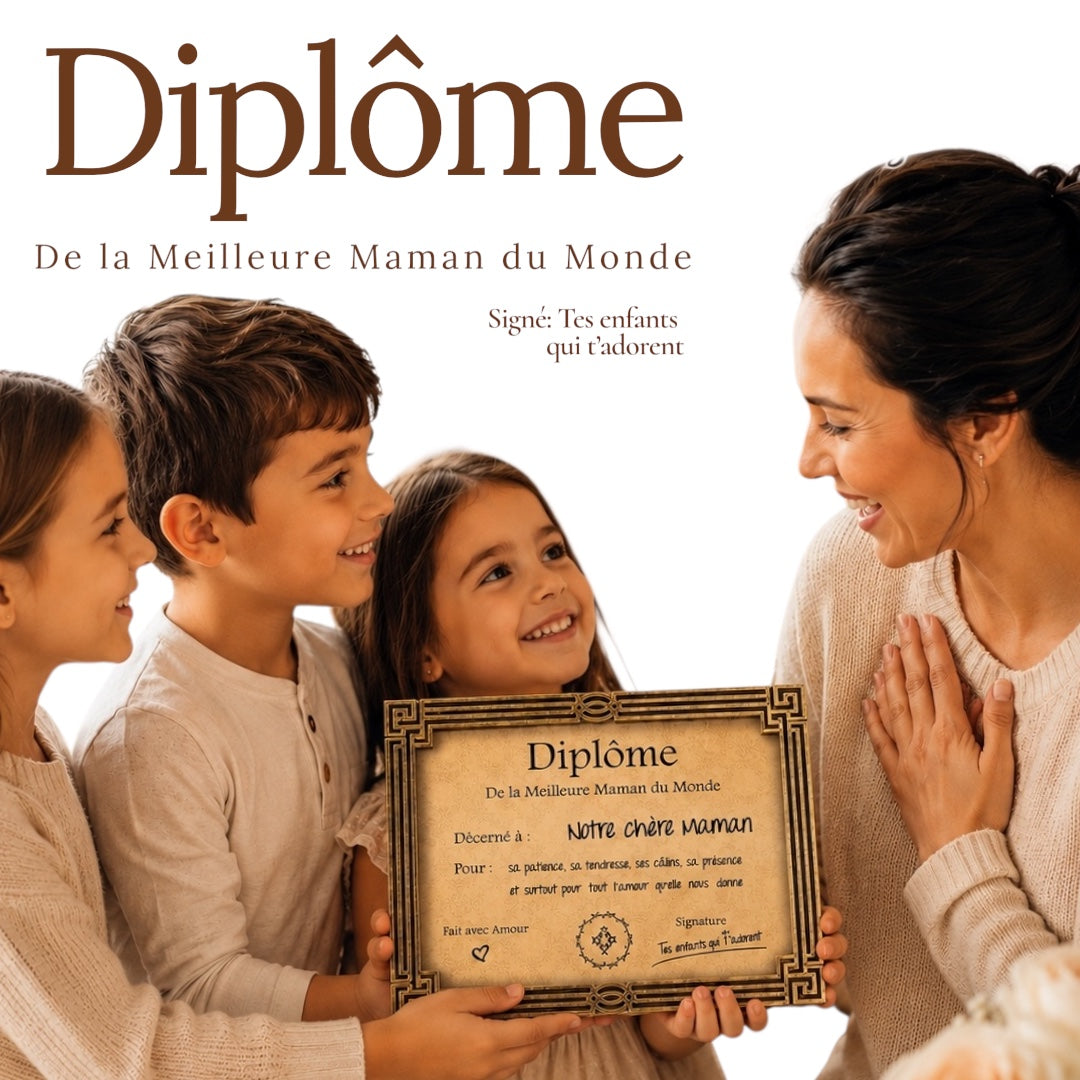 Diplôme Maman - cadre en bois à poser - 13 x 18 cm