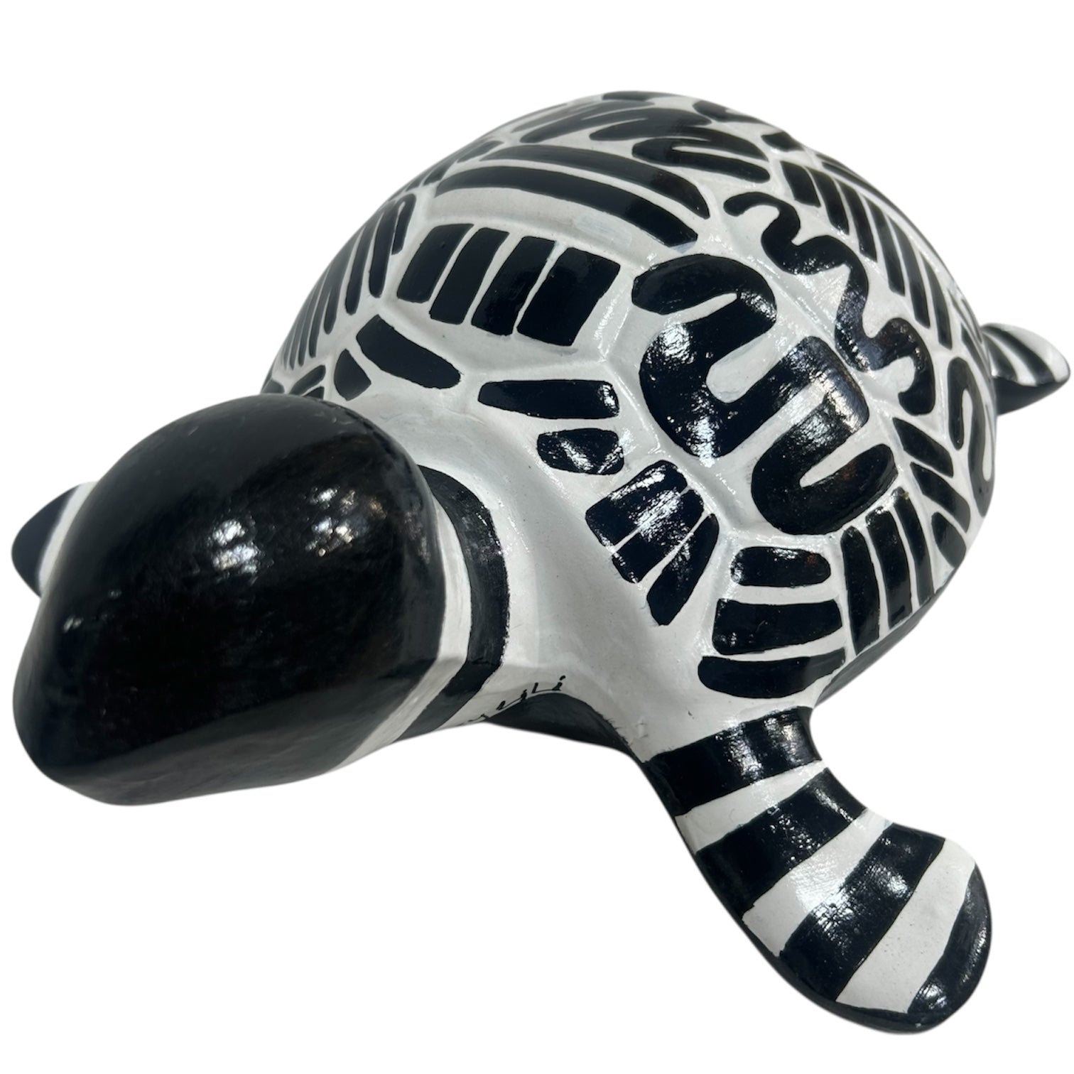 Tortue en céramique - style graphique noir et blanc