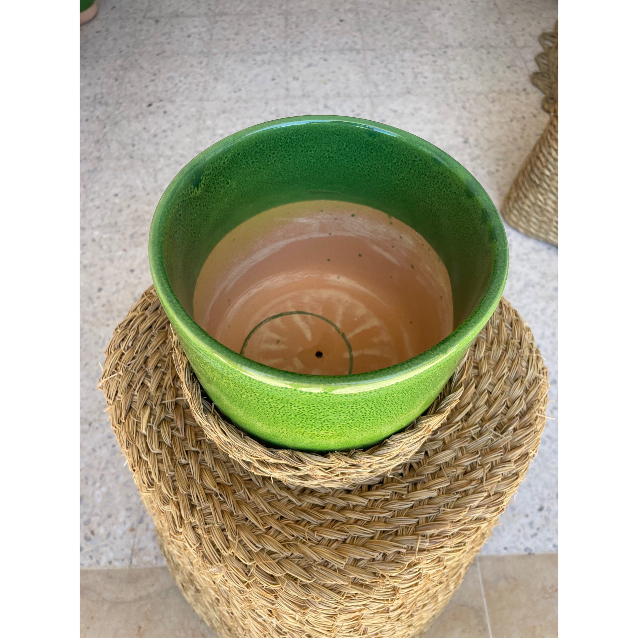 Pot céramique S premium avec cache en Halfa 16x19 cm