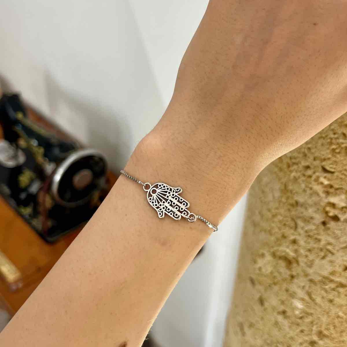 Bracelet argent ajustable motif khomsa inoxydable exclusif