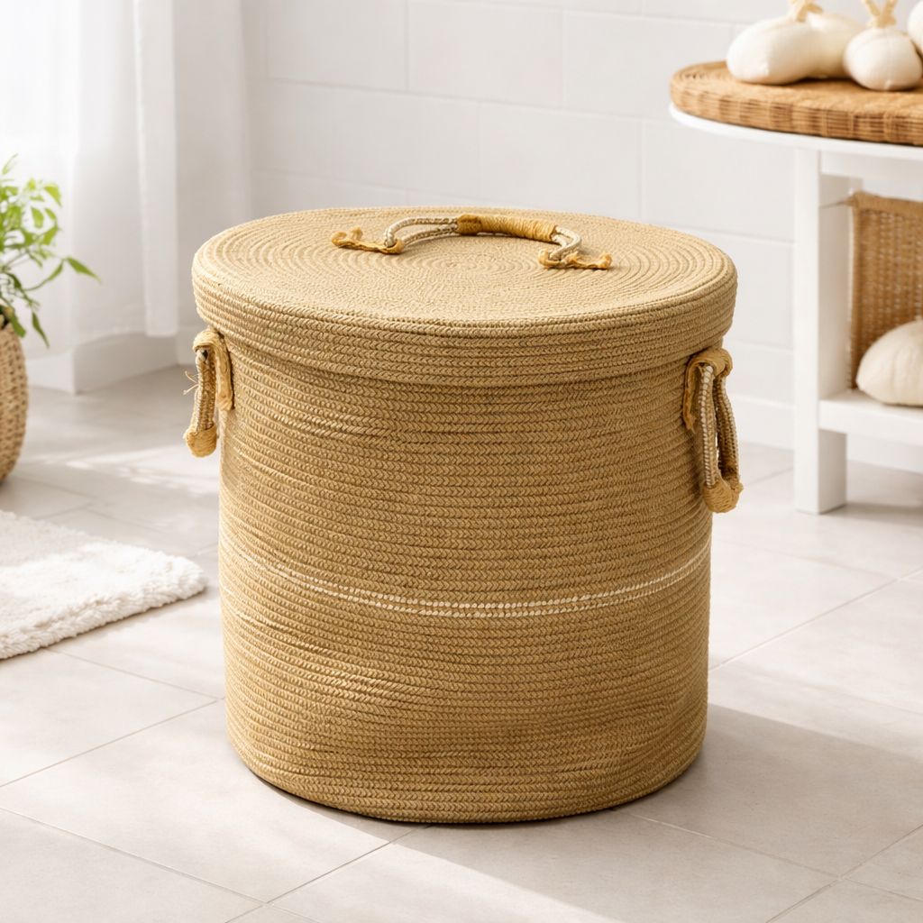 Panier à linge avec couvercle - Diamètre 40 cm, Hauteur 40 cm