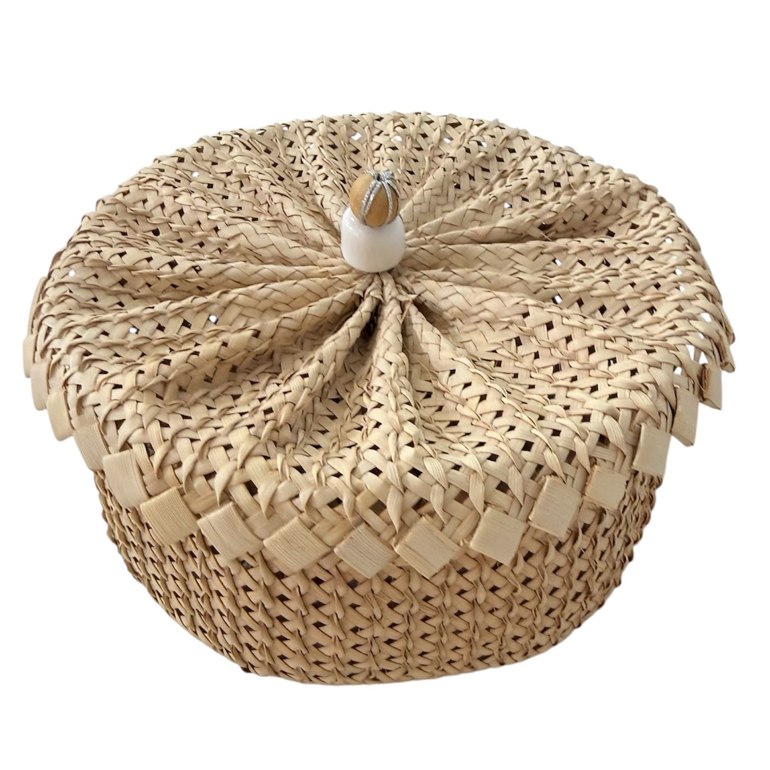 Panier raffiné en paille de avec couvercle – 20 cm - Pièce authentique & naturelle
