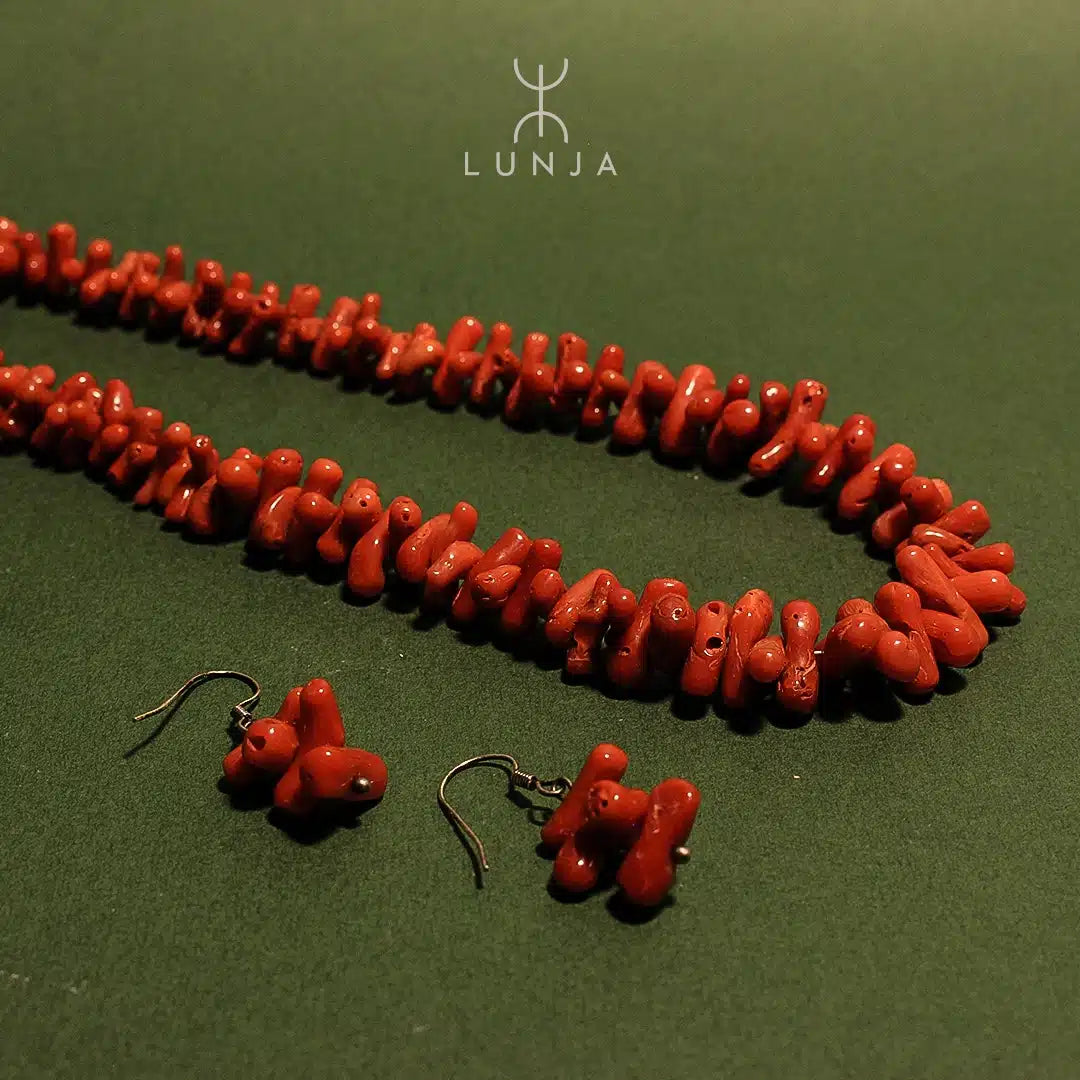 Parure corail rouge premier choix (collier et boucles d'oreilles)