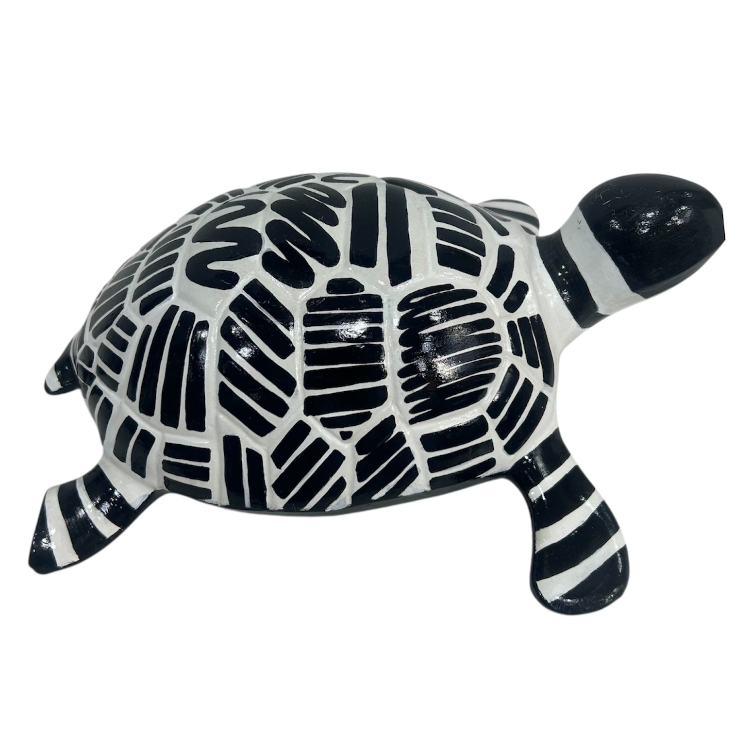 Tortue en céramique - style graphique noir et blanc