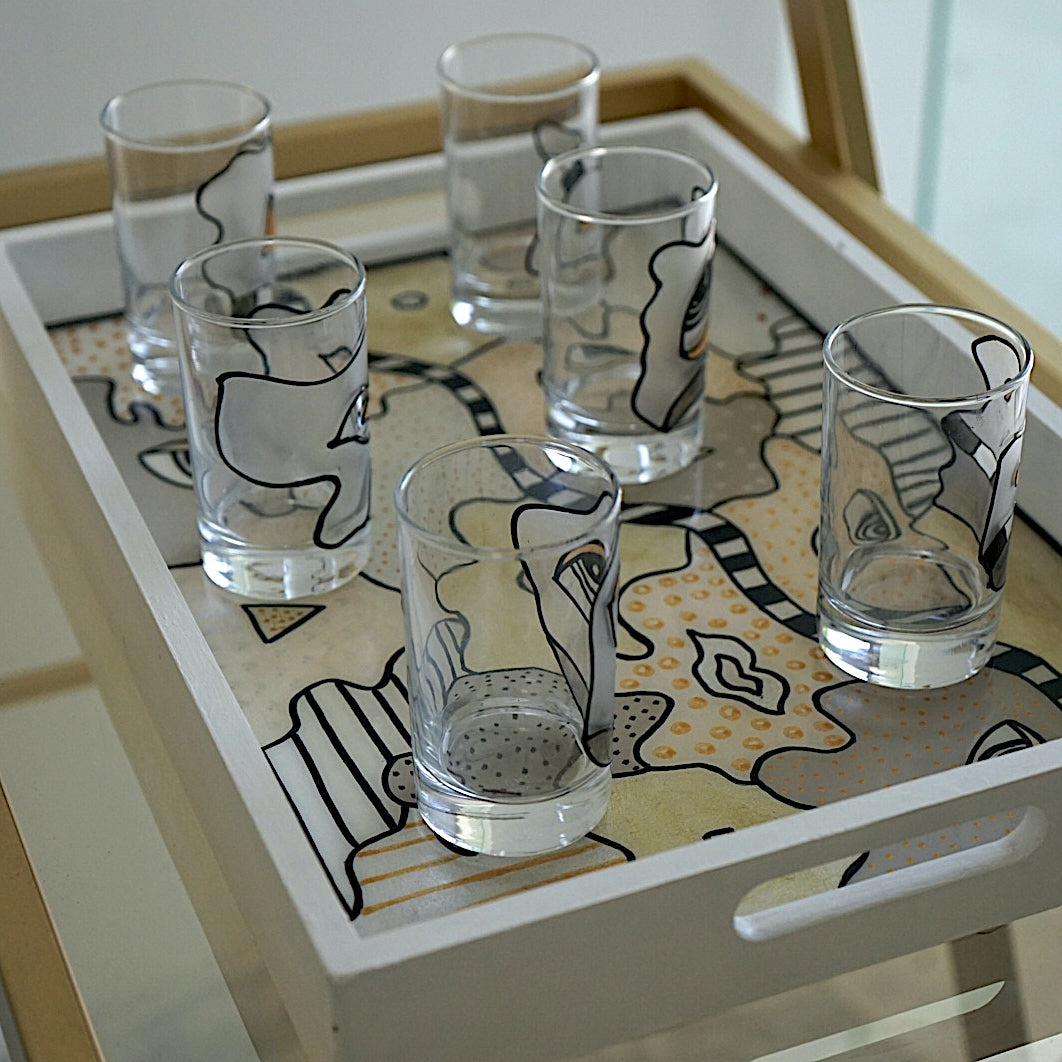 Plateau rectangulaire bois avec fond artistique 25 X 35 cm