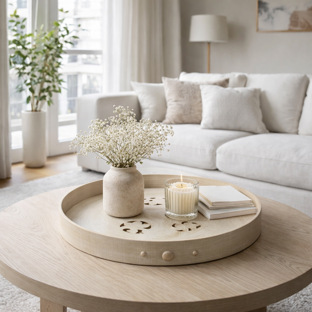 Plateau rond en grège patiné avec clous - Diamètre 38 cm