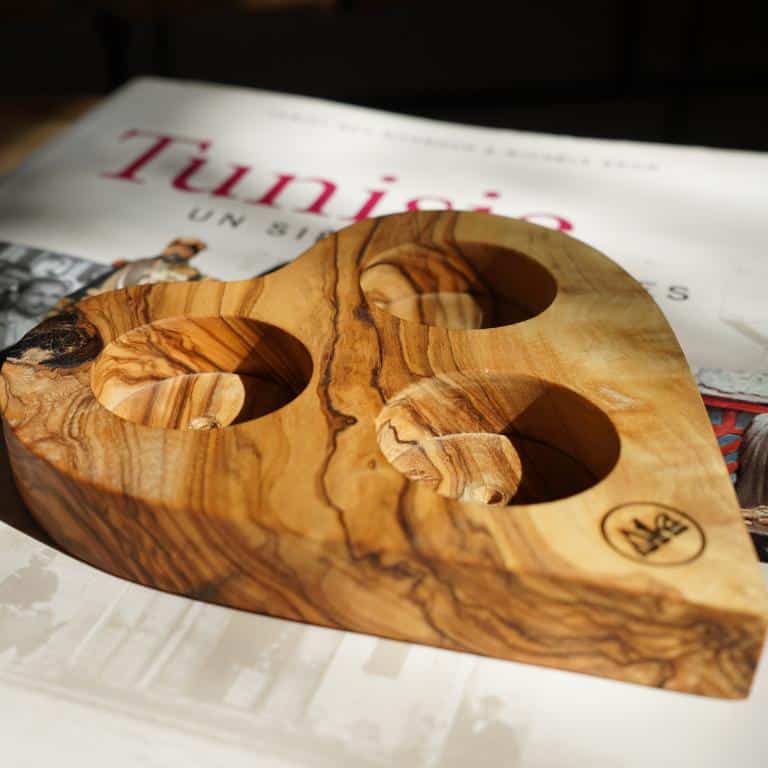 Porte-bougie cœur en bois d'olivier - fait main et écoresponsable