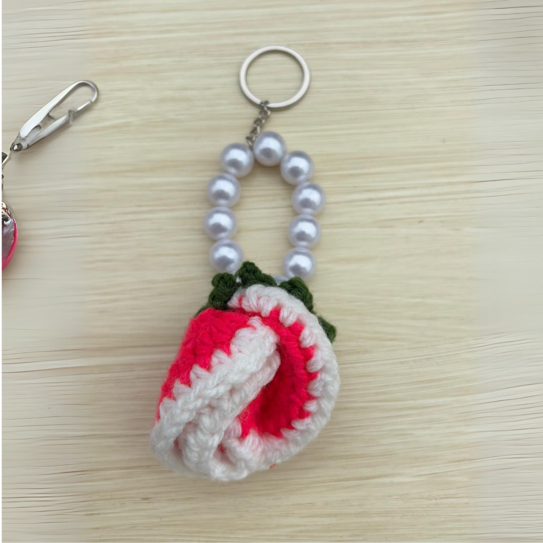 Porte-clé fleur rose vif crochet – Fait main