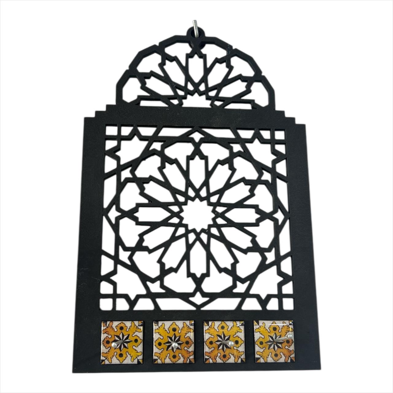 Porte-clés mural en bois arabesque noire et effet céramique