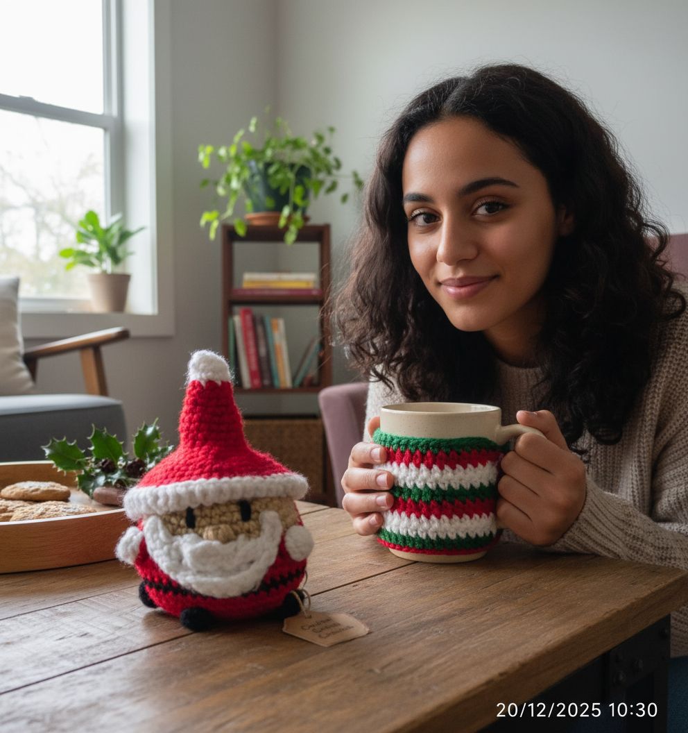 Père Noël crochet figurine artisanale rouge et blanche unique