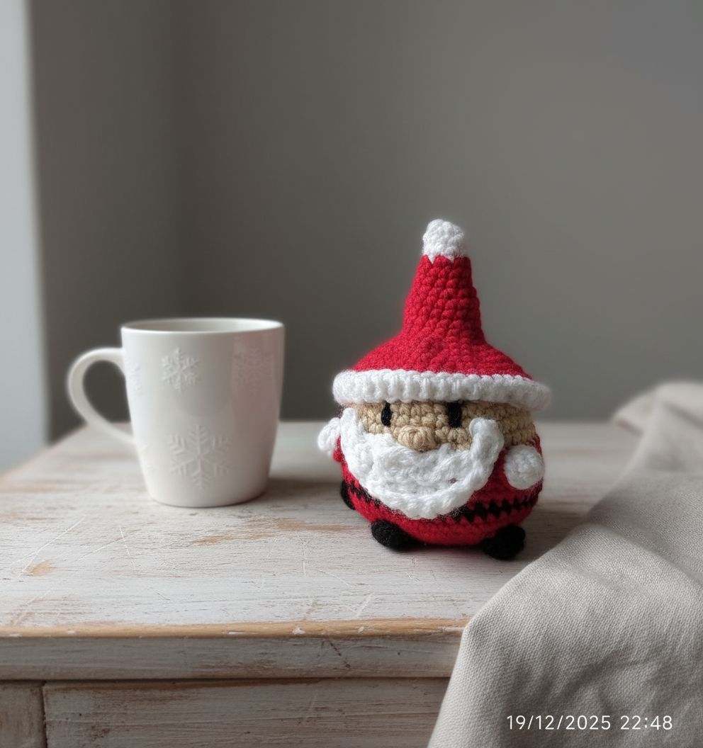 Père Noël crochet figurine artisanale rouge et blanche unique