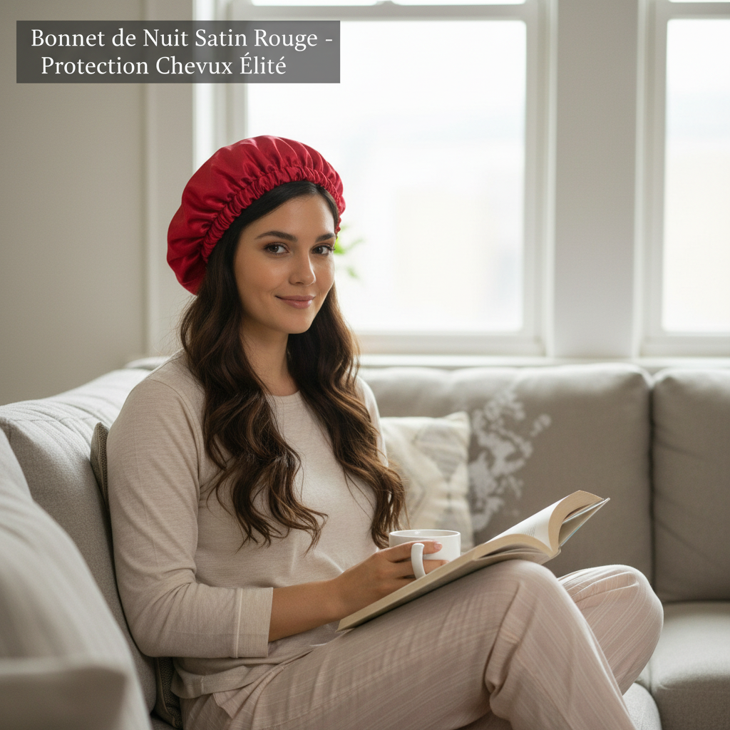 Bonnet Nuit Satin Rouge Élégant - Luxe et Protection Capillaire