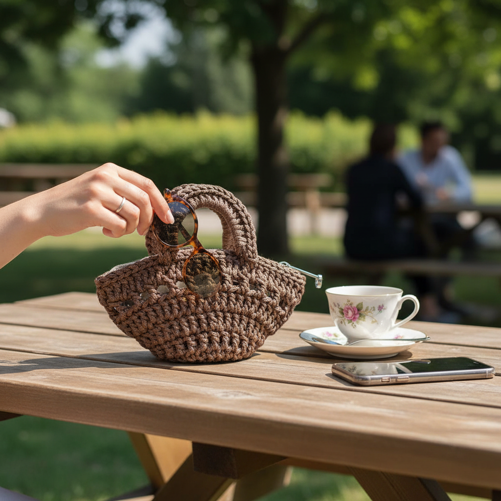 Mini Sac Tressé Crochet Artisanal Marron - Élégance Éco-Responsable