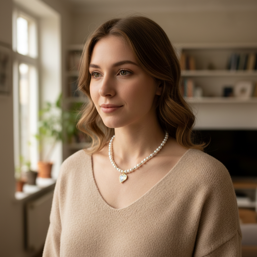 Collier "Cœur" Perle Iridescent – Romance Élégante