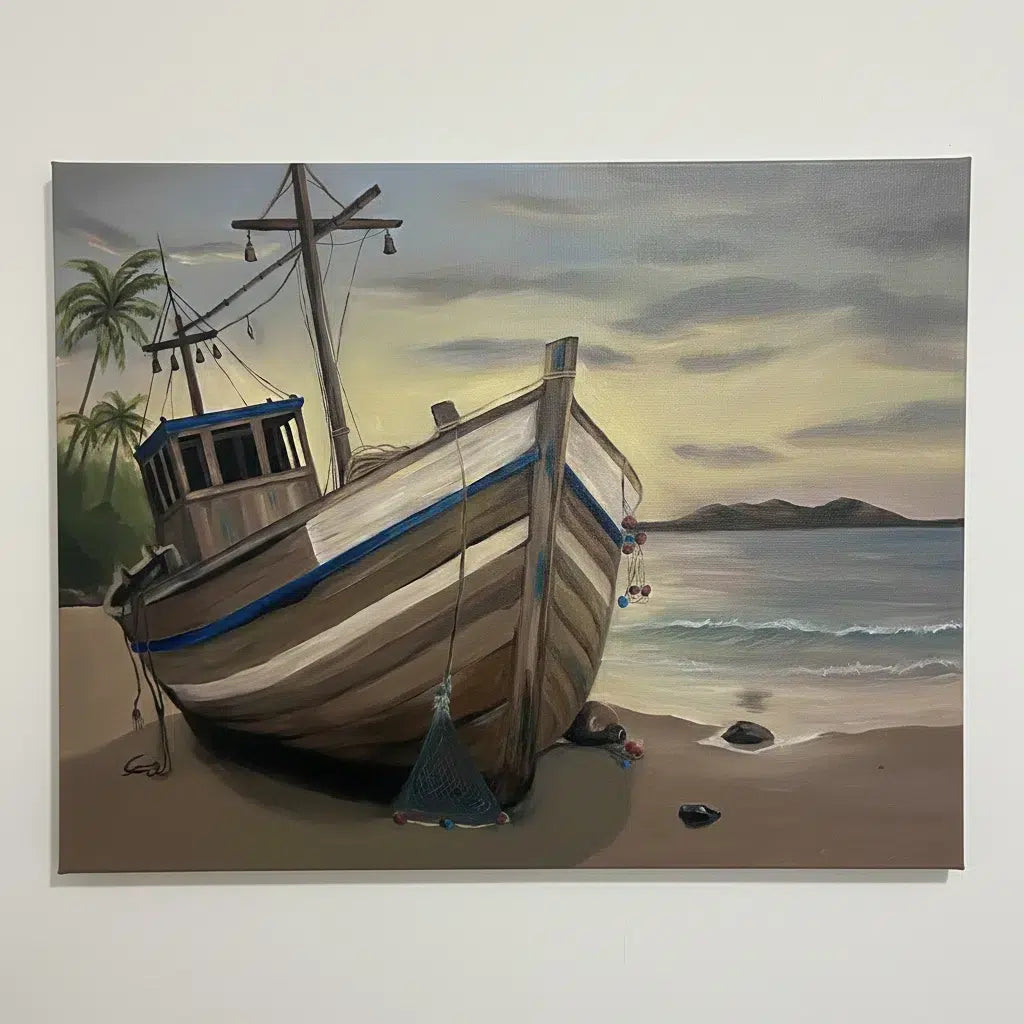 Tableau Décoratif en Toile de Coton - Épave au Crépuscule Mélancolique